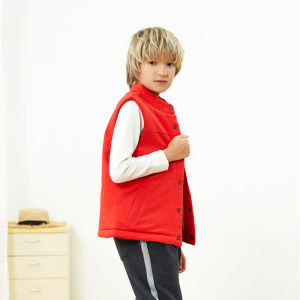 Áo Vest Cotton Dày Màu Đỏ Lớn Cho Trẻ Em Mùa Thu Đông Dành Cho Bé Trai Và Bé Gái Áo Khoác Ngoài Đơn Giản Có Khóa Cài Bên Trong Bằng Cotton
