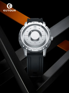 EUTOUR Mens Quartz Watch Magnetic Roller Hole Concept Waterproof Stainless Steel Band Large Dial Simple Style round Shape