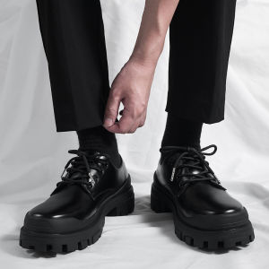 Leather Mens Shoes Winter New Style British Style Thick Bottom Heightening Casual Derby Shoes Youth Fashionable round Toe Shoes