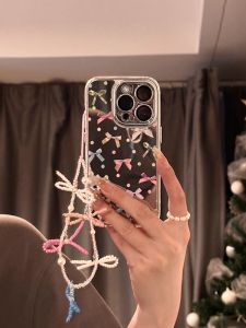 Korean Style Butterfly Knot Polka Dot Mirror Surface Silicone Phone Case Full Edge Protection for  15Pro Max 14 13PM 12 with Lens Film