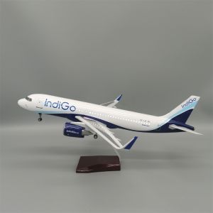 47cm Large Plane Models A320 India Indigo Airways Resin Collectible Miniatures Diecast Airplane With Wooden Base Gift