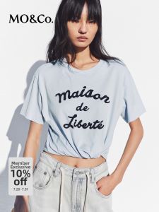 MO&Co. | Embroidered Lettering Cotton T-Shirt