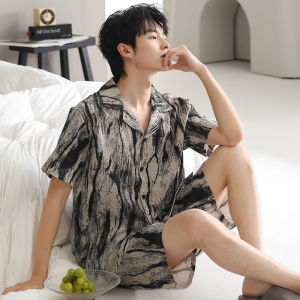MiiOW | Catman Summer Sleepwear Set Casual Short Sleeve Shorts Pure Color Breathable Large Size Mens Home Clothes Cotton Pajamas