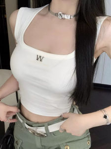 เสื้อกั๊กสายเดี่ยวแขนกุดลายตัวอักษรสไตล์อเมริกันสำหรับผู้หญิงในช่วงฤดูร้อน เสื้อเชิ้ตแขนกุดทรงเข้ารูปแบบลำลองสำหรับใส่ทำงาน