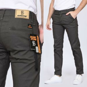 Super Jumbo Celana Chino Panjang Pria Size 40-50 Stretch Melar Tebal Skinny Slimfit Hitam Mocca Cream