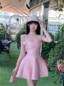 plus Size French Style Sweet And Spicy Girl Pink Strapless Dress Womens Autumn Winter Frock Casual A-Line Short Skirt