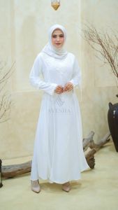 AYESHA Gamis Putih Wanita Kekinian Abaya Turkey Terbaru Mewah Elegan Premium 019 Putih