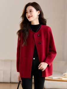 Red Knitted Cardigan Womens 2025 Horse Year Lucky Year Simulation Woolen Coat High-End Feelings Commute Style Loose Fit Outerwear