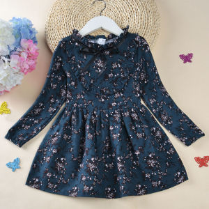 Girl Fleece-lined Padded Dress Fall and Winter New Arrival K-style Kids Pure Cotton Floral Bows Baby Princess Skirt Dress