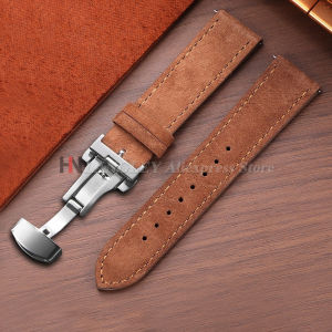 Vintage Suede Cowhide Watch Strap 18mm 19mm 20mm 22mm for Omega for Seiko Butterfly Buckle Bracelet for Men Women SportWristband