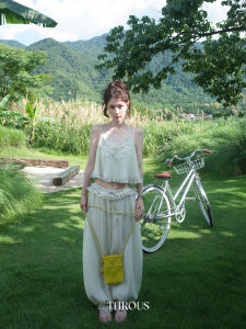 Summer Lace Trim Gathered Hem Leisure Set