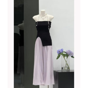 Bộ Một Vai Màu Đen Và Váy Bộ Thời Trang Mùa Hè Nữ Cảm Giác Cao Cấp御姐 Áo Ngắn Tay Phong Cách Chân Váy Chữ A Bộ Hai Mảnh