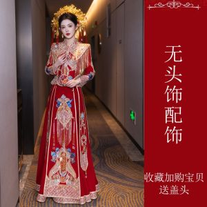 Elegant New Chinese Style Wedding Dress Show He Fu Womens Slimming Bride Gown Luxury Wedding Ceremony Drinking Costume