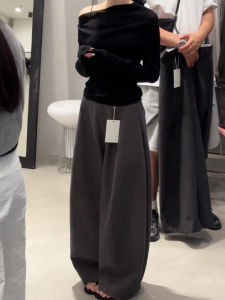 PAIBOLI | Korean Style Plus Size Black Off Shoulder Long Sleeve T-Shirt Pants Set Women Autumn High Waist Loose Fit Commute Casual Outfit