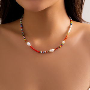 Simple Seed Beads Adjustable Imitation Pearl Chain Necklace for Women Summer Colorful Handmade Choker Aesthetic Y2K Jewelry Gift