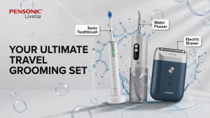 Pensonic Livelle 3 in 1 Travel Care Set Cordless Water Flosser Sonic Electric Toothbrush Electric Shaver Personal Care Kit Waterproof Teeth Cleaner Rechargeable Grooming Set