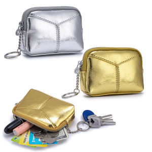Burst Crack Genuine Leather Ladies Clutch Simple Coin Purse Small with Key Ring