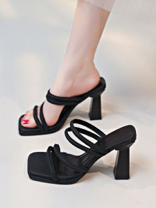 plus Size Womens High Heel Sandals Comfortable Wide Foot Friendly Slip-On Summer Fashion Footwear Casual Low Cut PU Leather