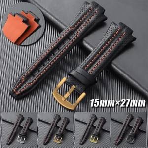 15*27mm Leather Watch Strap for Seiko Sportura SNL029P2 SNL021P1 SNA595P2 SNL017P1 Racing Rally Style Cowhide Stitching Bracelet