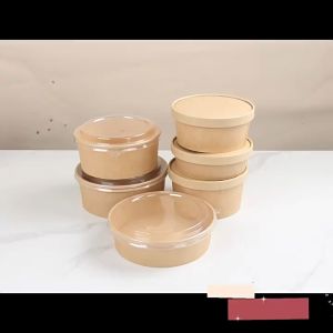 ชามกระดาษคราฟท์พร้อมฝา Food Grade สำหรับบรรจุของร้อน (แพ็ค 25 ใบ) ใช้ได้สะดวกและปลอดภัย