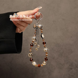 Luxury Crystal Bead Tassel Handbag Chain Car Key Holder Mobile Phone Case Accessory Short Lanyard Bag Pendant Decoration