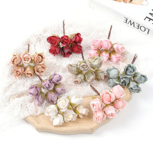 6PCs/Lot Mini Artificial Rose Flower Bouquet Home Room Decoration Silk Fake Flowers Wedding Party Decoration DIY Crafts Accessories Simulation Flower Bouquet