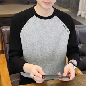 HENGYUANXIANG | Casual Mens Long Sleeve T-Shirt Color Block Sweatshirt Shoulder Drop Style Spring Autumn Fashionable Modern Cotton Polyester Blend