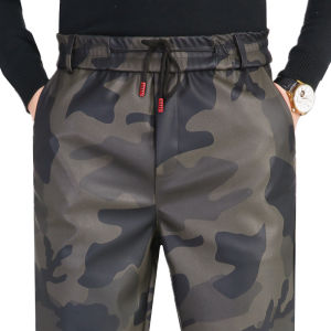 Winter Thickened Fleece Lined Leather Pants for Men Waterproof Motorcycle Riding Loose Warm Windproof Youth Trendy Long Trousers