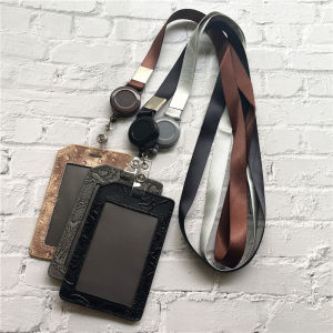 เคสบัตรประชาชนหนังแท้สำหรับพนักงานแบบพับเก็บได้มีการ์ดผ่านประตูอุปกรณ์ตกแต่งมือถือใส่ป้ายชื่อแบบง่ายสายห้อยซองใส่บัตร