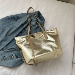 Korean Style Large Capacity Womens Tote Bag Fashionable Commuting Shopping Bag Soft PU Leather Zipper Closure Casual Handbag