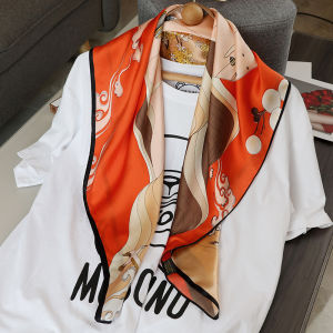 Elegant Silk Scarf 100% Mulberry Silk Large Square Shawl Womens Birthday Gift Moms Wrap European Style Print Geometric Pattern