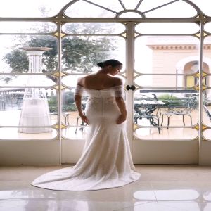 Luxurious Mermaid Silhouette Wedding Dress Off The Shoulder Beaded Lace Pearls Side Thigh Slit Fitted Bridal Gown V Neckline Open Back Train