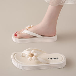 Womens Thick Heel Sandals Summer Outdoor Wear New 2025 Xishuangbanna Cloth Flower Slippers Anti-Slip for Skirts Beach Cool Sandals