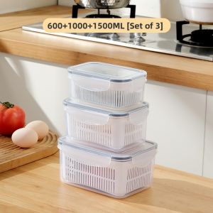 MRUN | Food Storage Box with Draining Basket for Vegetables and Fruits