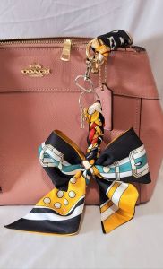 JJS- Handmade Satin Ribbon Bag Charms Luxury-Inspired Prints for Purse Keychain Backpack and Multiple  designs