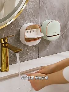Wall Mounted Luxury Soap Box Bathroom Soap Holder with Lid Flip-Top Soap Soap Box Drawer Soap Dish Household