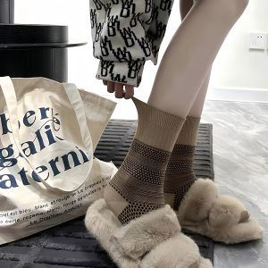 Retro Diamond Grid Double Needle Street Style Mid-Calf Socks Creative INS Ethnic Wind Covering Meat Stack Miu Girl Socks