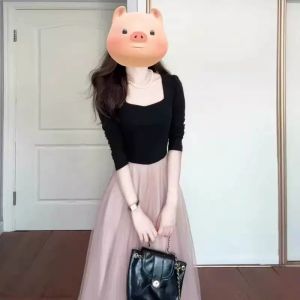 NIUVIES | Đầm Phối Ren Tay Dài Kiểu Pháp