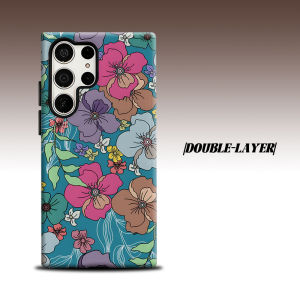 Teal Floral For Samsung Galaxy S26 S25 S24 A56 A36 Dual Layer Luxury Fashion Full Lens Protective Case
