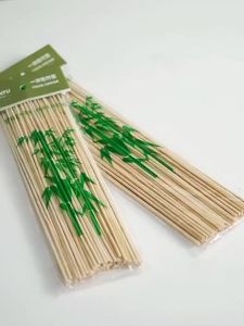 100pcs BBQ Bamboo Skewers Round 15/20/25/30cm BBQ Stick Disposable Barbecue Fruit Wood Sticks