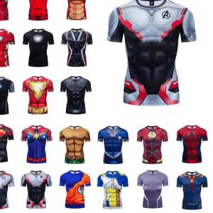 Foreign Trade Mens Marvel DC Same Style Clothing Sports Fitness Stretch Short Sleeve Shirt T T-shirt