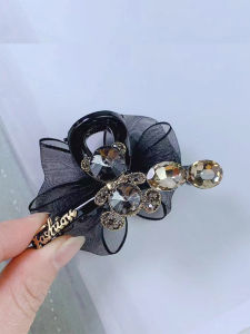 Black Bows Medium Size Hair Claw Elegant Bear Barrettes Fancy Mesh Hair Claw Female Side Bang Clip Accessories