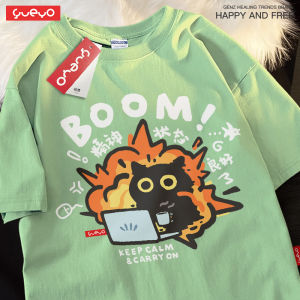 Yueyo | Original Design Black Cat Cotton Short Sleeve T-shirt Mens Casual Loose
