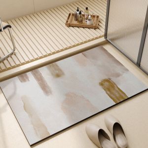 VIKAMA Beige Geometric Concentric Square Spiral Line Bath Mat Modern Abstract Quick Dry Absorbent Home Decor Cozy Room Soft Gift