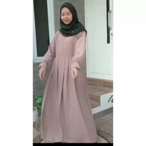 KV.GROSIR Gamis Jingga Wolfis Tebal / Dress Remaja Basic Kancing Polos / Dress Wanita Simpel Wolfis Premium