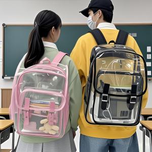 Túi Học Sinh PVC Trong Suốt Nhẹ Chống Thấm Nước Có Khóa Kéo Túi Đựng Đồ Dùng Học Tập Phong Cách Trẻ Em Túi Đeo Vai Hai Dây