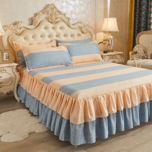 Pure Cotton Bed Skirt Dustproof Protecting Three-piece Set Anti-slip Design Washed Cotton Bed Cover Double Bed Linens