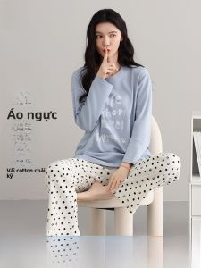 MiiOW | Bộ đồ ngủ cotton nguyên chất cho nữ mùa thu đông dài tay quần dài có đệm ngực rộng rãi thoải mái mặc ở nhà