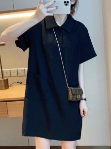 plus Size Spring Summer Dress Polo Collar Short Sleeve Loose Fit A-Line Skirt Casual Korean Style Womens Clothing