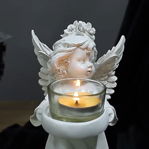 Nordic Angel Candle Holder Pair - Handheld Resin Candlestick for Home Decor Left & Right Set Elegant Wedding/Bedroom/Table Centerpiece
